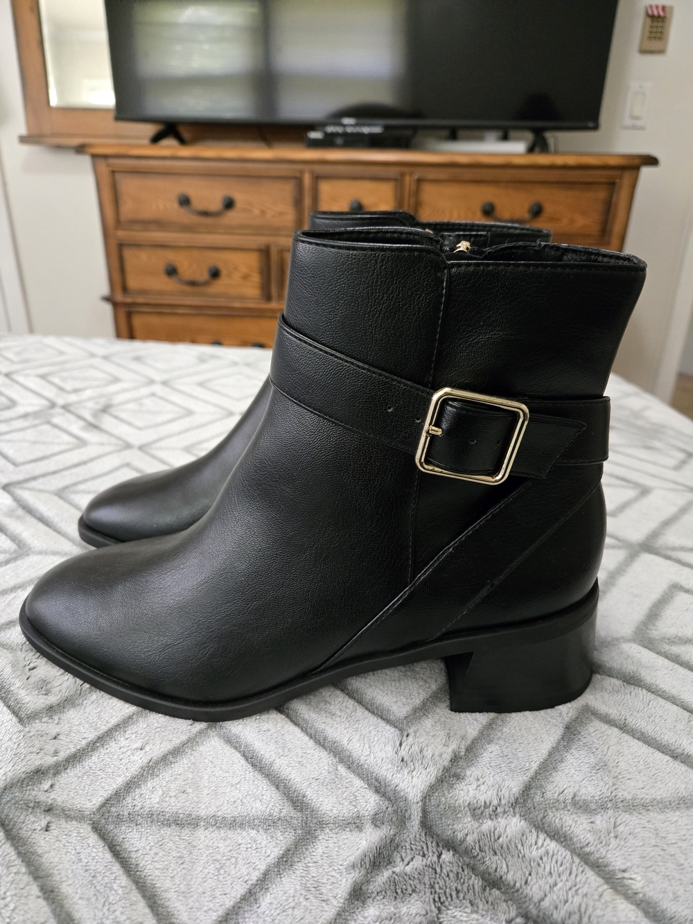Michael Shannon Black Boots with Gold Buckle Size 10 NWOT